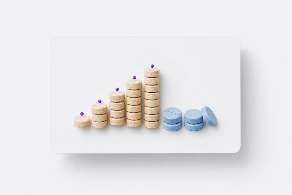 Dose ladder chips next to blue tablets on clip card