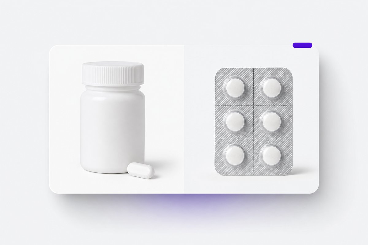 Daily bottle vs PRN blister on split shelf clip